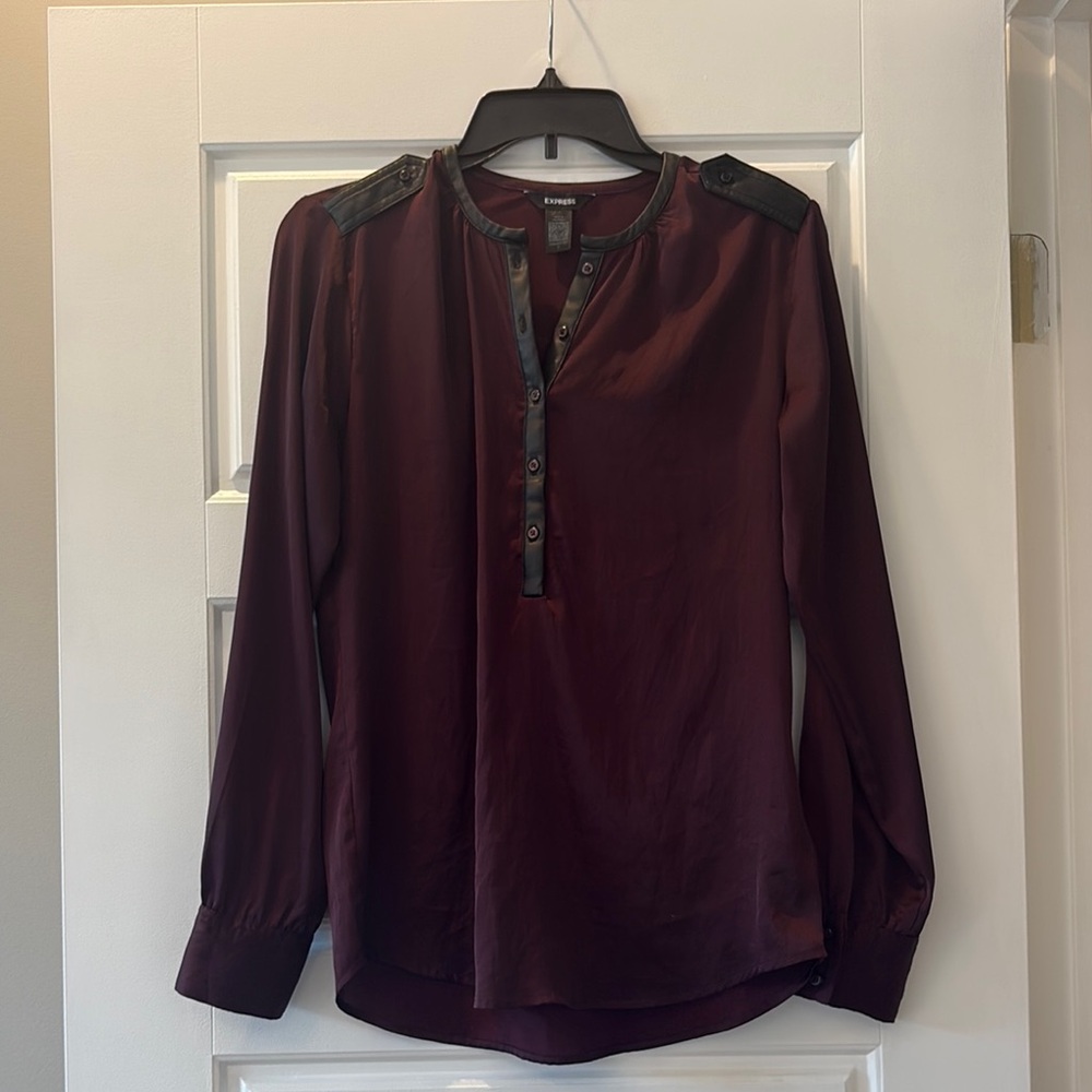 Burgundy Long Sleeve Blouse with Black Accents